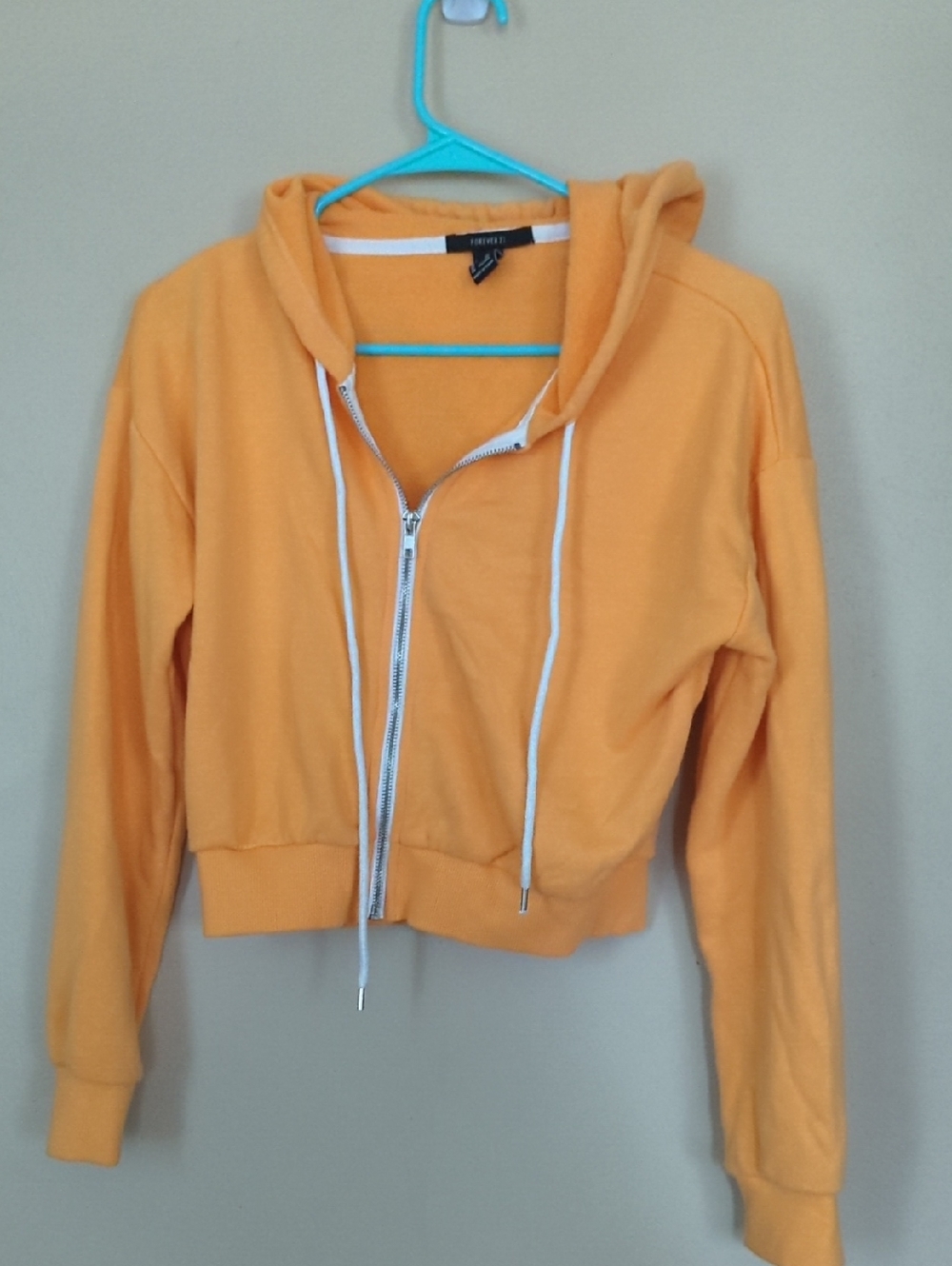 Forever 21 Bright Orange Cropped Zip-Up Hoodie